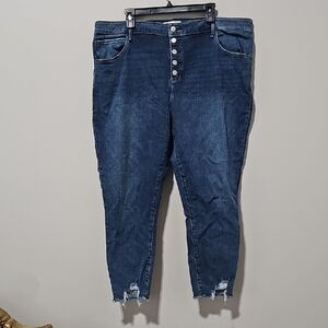 Abercrombie & Fitch Dark Indigo High-Rise Button-Fly Cropped Jeans